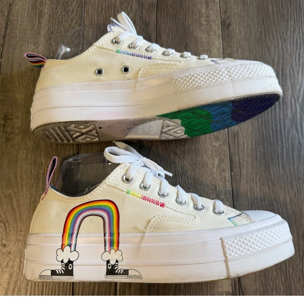 Converse Chuck Taylor All Star Lift Pride Rainbow White Platform Womens 7.5 - Picture 8 of 10